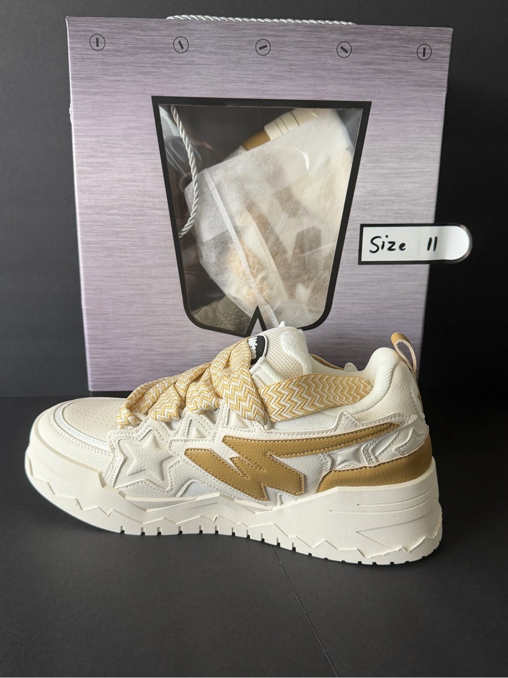 Watson cosmos Cream & Gold Platform Sneaker - Fashion Chunky Trainer